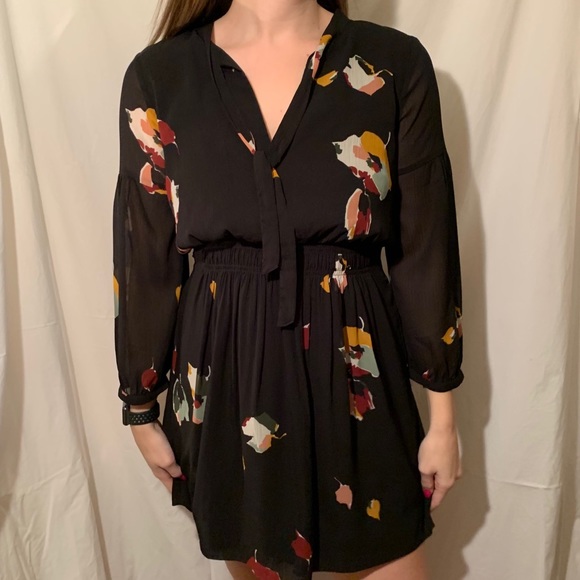 Madewell Painted Floral Tie Neck Dress - Picture 1 of 5